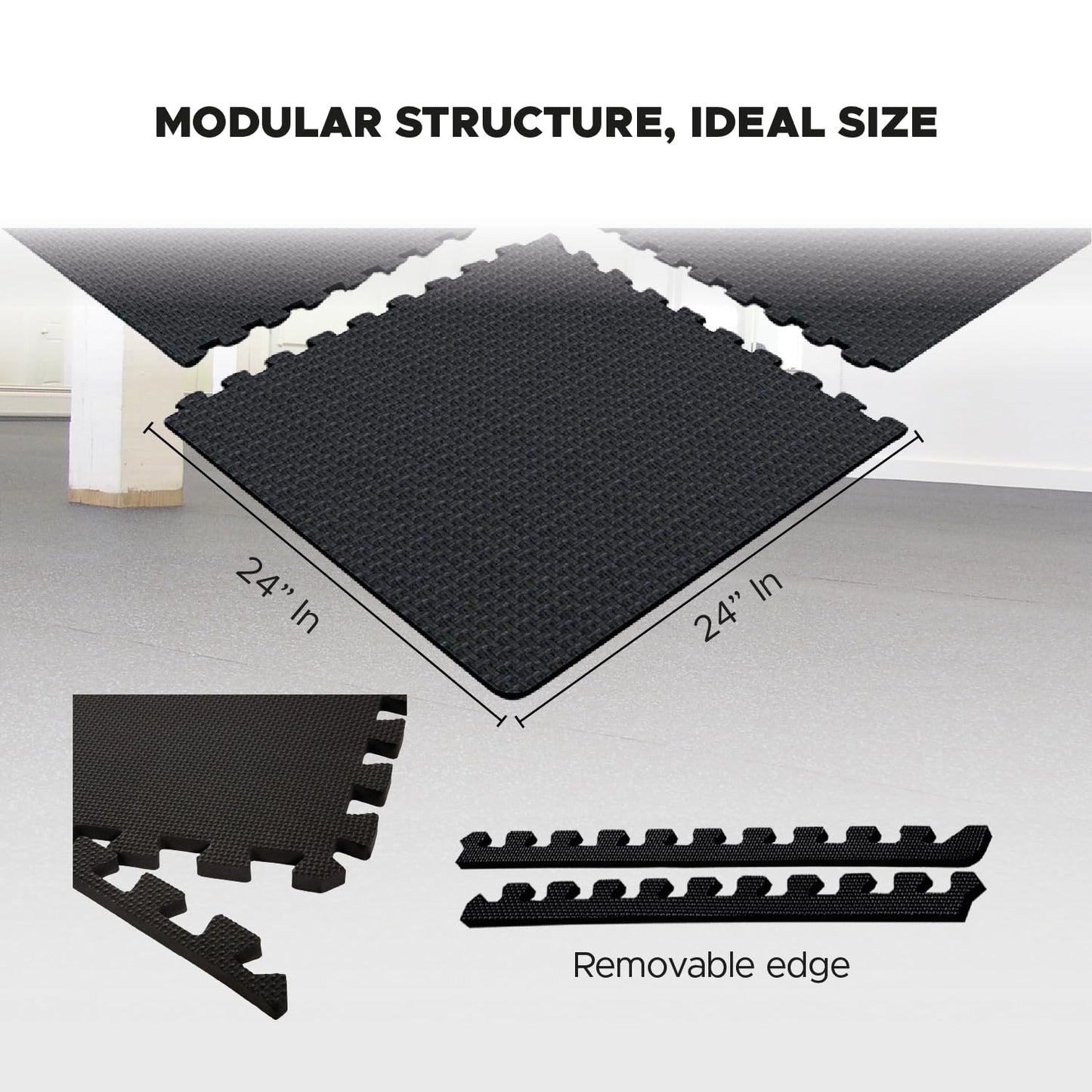 Puzzle Exercise Mat, Set of 24 Foam interlocking floor tiles, Protective Flooring, Interlocking Foam Floor, Non-Slip Tiles for Fitness Equipment Workout Cushion and Floor Protection (6 Set of 24x24in)