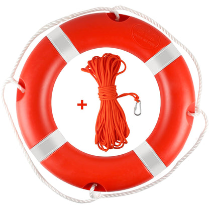 Life Ring 28" Life Preserver Ring Boat Safety Throw Rings with Water Floating Lifesaving Rope Life Rings Buoy with Reflective Tape for Rescue Lifesaving Orange