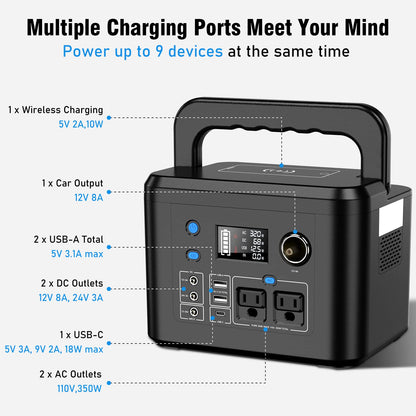 powkey Portable Power Station 350W, 260Wh/70,000mAh Backup Lithium Battery, 110V Pure Sine Wave Power Bank with 2 AC Outlets, Portable Generator for Outdoors Camping Travel Hunting Emergency
