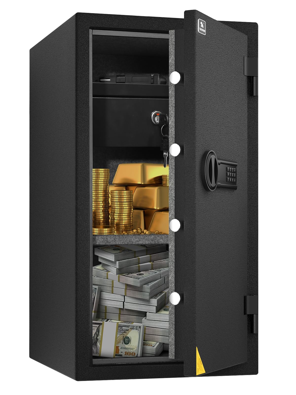 TIGERKING Fireproof Safe Box, 3.47 Cubic Feet Home Safe Box with Drawer, Large Steel Digital Safes for Home and Office