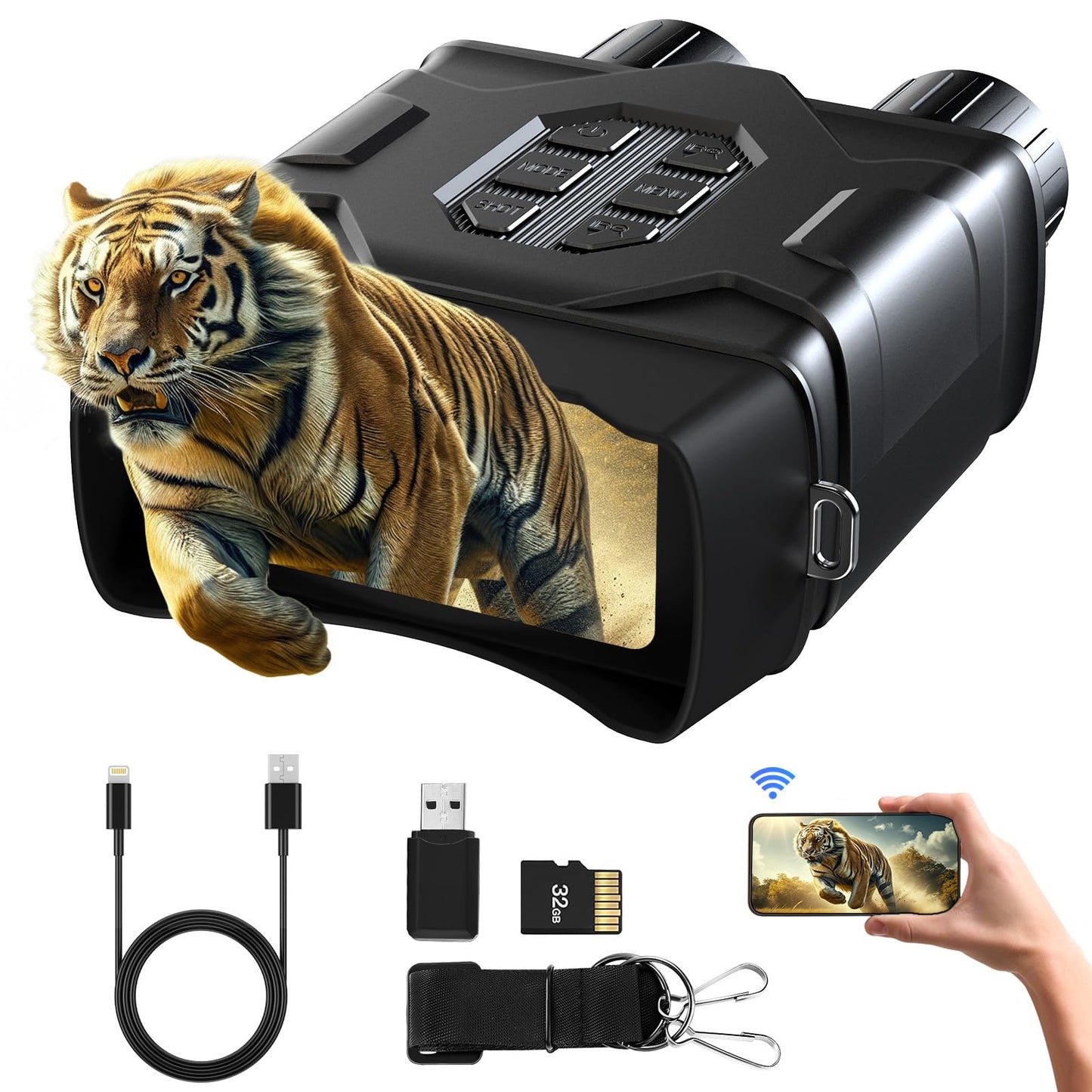 GTHUNDER Digital Night Vision Goggles Binoculars for Total Darkness—FHD 1080P Infrared Digital Night Vision, 32GB Memory Card for Photo and Video Storage—Perfect for Surveillance