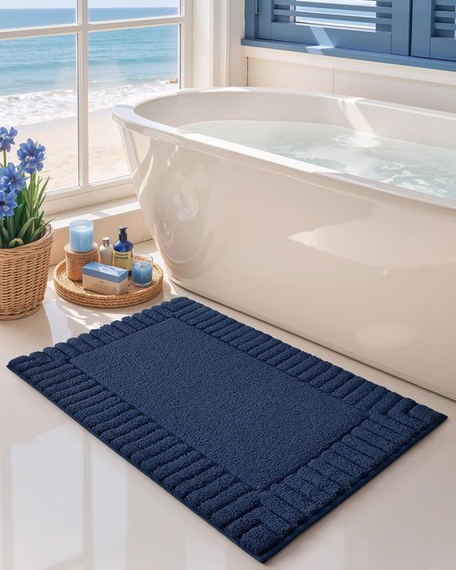 Color&Geometry Large Bath Rugs - Non-Slip, Washable, Absorbent Navy Blue Mats | 24"x36" Soft Bathroom Floor Rugs