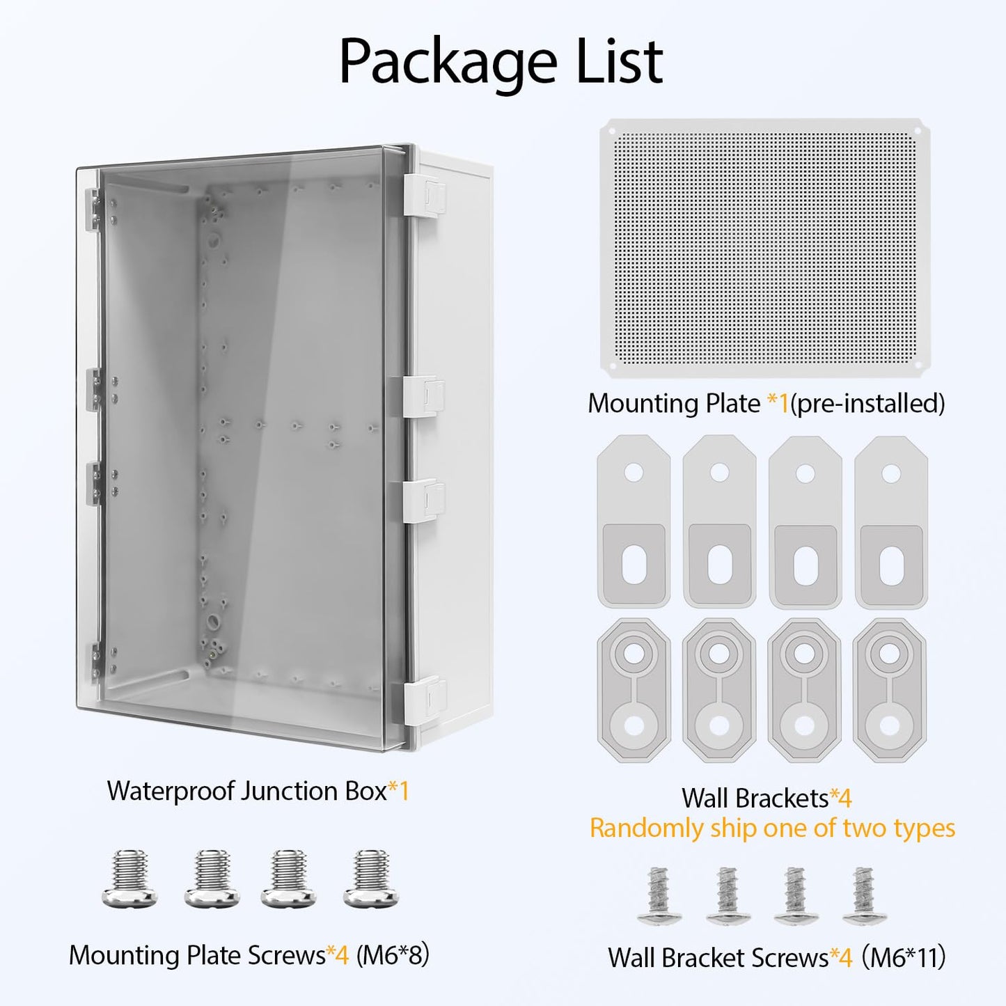LMioEtool Electrical Box, IP65 Waterproof Dustproof ABS Plastic Enclosure, Outdoor and Indoor Project Box Hinged Clear Cover with Mounting Plate Wall Brackets,Outer Dimension 23.6"x 15.7" x 8.7", Grey