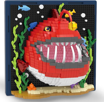 Angler Fish Animal 3D Wall Art Micro Mini Building Blocks Set Unique Home Wall Decor or Table Display No Compatible with Lego Ideal Gift Toy for Adults &amp Boys Girls 14+ (1626 PCS)