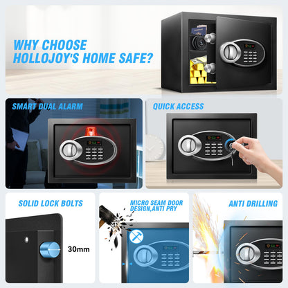 11.81" Tall Safe Box with Fireproof Waterproof for Documents - Steel Security Personal Safe with Digital Electronic Keypad, Emergency Battery Box & Combination Lock, Safety Box for Valuables Money