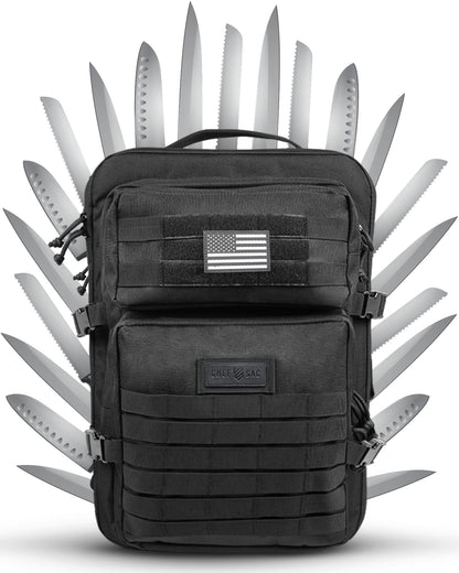 Chef Knife Bag Tactical Backpack XL, 30+ Pocket Knife Carrying Case for Chefs and Culinary Tools, Patented Retention Panels with Hook-and-Loop System, YKK Zippers, Fits 12in Knives