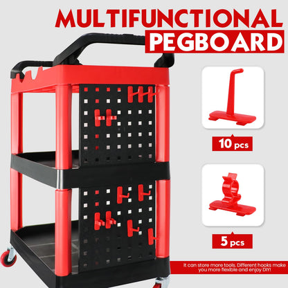 ALL4DETAIL Auto Detailing Cart with Wheels, 3 Tier Car Detailing Cart with Hanging Boards & Hooks, Car Wash Organizer for Garage Workshop DIY Home