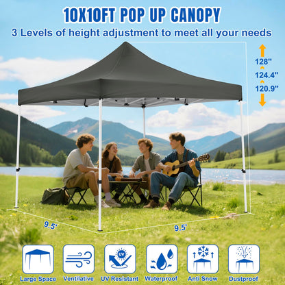 Yesker 10x10 Pop Up Canopy Tent with 4 Sidewalls Portable Folding Outdoor Canopy Easy Setup Gazebo Waterproof Instant Popup Shelter Tent w Wheeled Carry Bag sandbags for Events Parties Camping, Gray