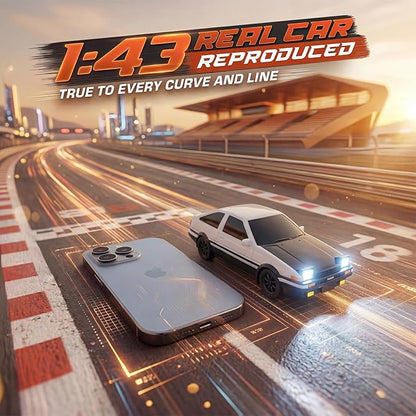 [4WD Edition 1/43 Scale Mini RC Drift Car Toys for Age 8-14 Old Birthday Gifts High Speed Racing Micro Small with Full Proportional RTR 2.4GHz Remote 2 Tire Sets 8 Cones - White