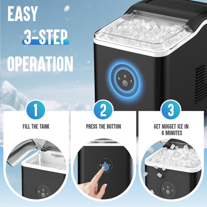 Nugget Ice Maker Countertop, Pebble Ice Maker in 6 Mins,26.5 LBS/Day, Self-Cleaning, FLASHCHILL™, Compact Portable Design, Ice Machine for Home, Kitchen, Office & Party