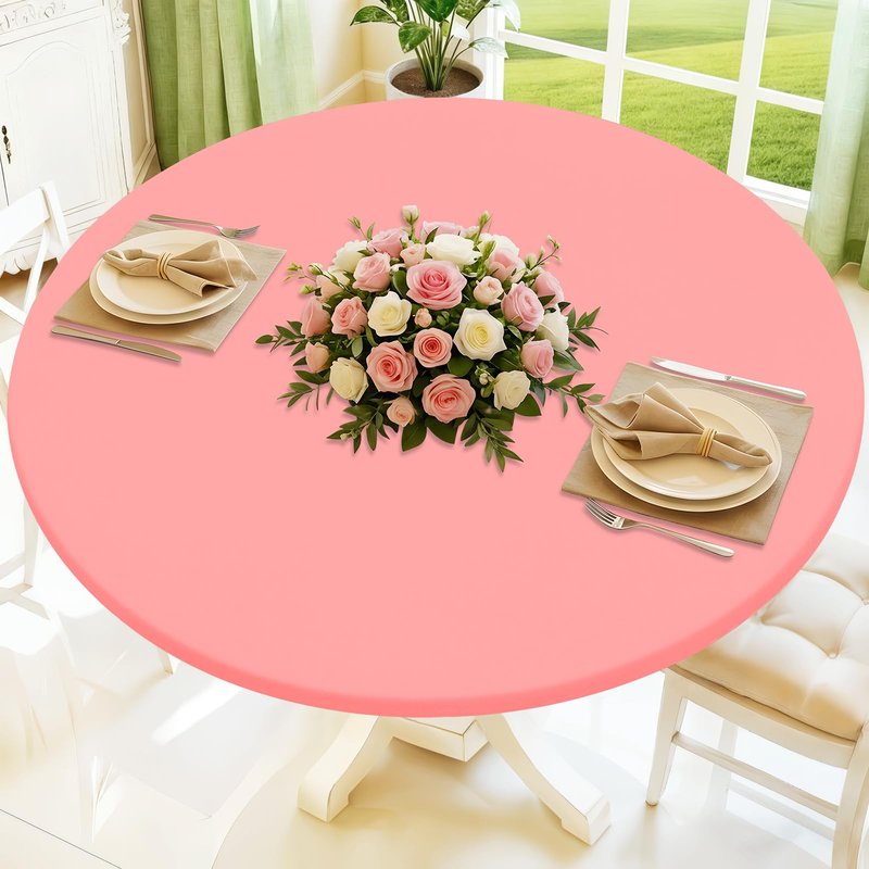 Moosfor Round Spandex Tablecloth, Elastic Fitted Waterproof Tablecloths for 25"-30" Tables, Stretch Washable Picnic Table Cover for Camping, Dining, Indoor and Outdoor,Coral Red