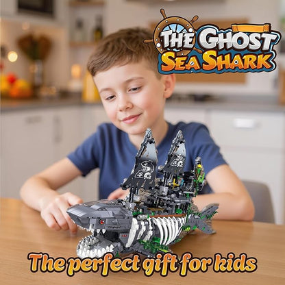 Mechanical Shark Ship Building Blocks Set The Ghost Sea Shark Pirate Ship Building Blocks SetsToys Gift for Kids Adult Collections Enthusiasts
