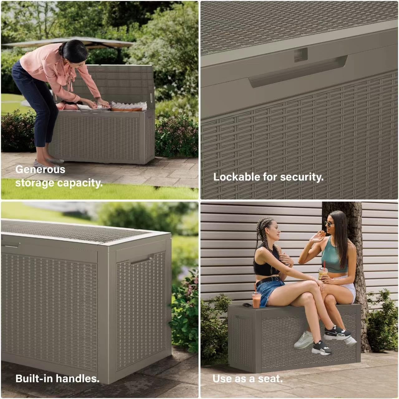 Decksplore 320 Gallon Outdoor Storage Box Patio Deck Box Waterproof, Resin Lockable Outside Large Storage Bin for Pool Cushion Furniture, Garden Tools UV-Resistant, Grey