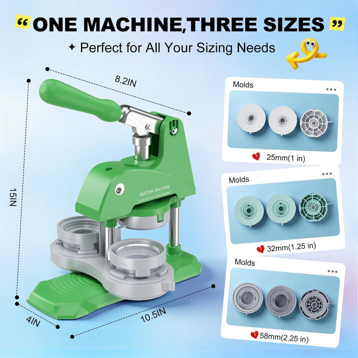 Button Maker Machine 3 Sizes, DIY Pin Maker Machine 1+1.25+2.25 inch, Interchangeable Button-Models Badge Button Press Machine with 300 Sets 25+32+58mm Button Maker Supplies&Circle Cutter 2026 Upgrade