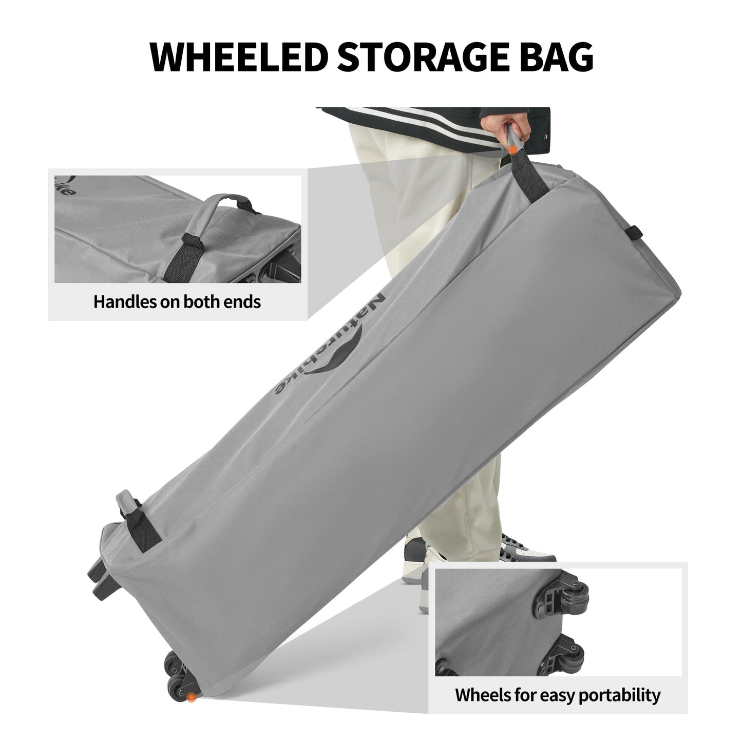 Naturehike Queen-Sized Airbed Cot Combo, Folding 2 Person Camping Cot with Air Mattress, Side Table and Wheeled Carry Bag, Camping Bed for Outdoor Camp Guests (Pump Not Included)
