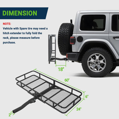 Hitch Rack Cargo Carrier for Car - Metal Luggage Storage Basket for Truck RV ATV Vehicle - Tow Hitch Mount Racks Rear Carriers with 2 in Receiver - 60x24X6 Utility Folding Trailer Travel Platform
