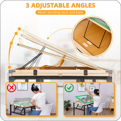 BittPicc Puzzle Table with 4 Drawers & Legs & Cover 1500 Piece Foldable Adjustable Jigsaw Table with Wheels Wooden Portable No Assembly Puzzle Tables for Adults and Seniors Gifts