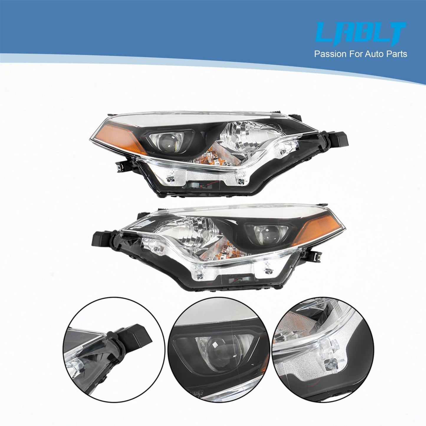 LABLT Halogen Headlight Left and Right Side Assembly Replacement for 2014 2015 2016 Corolla Headlight Pair Driver and Passenger Headlamps