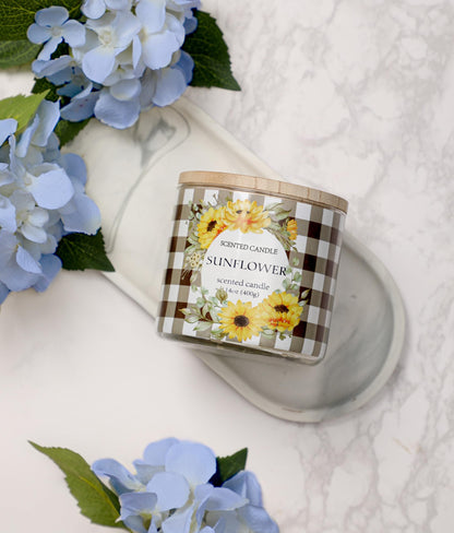 Sunflower Candle, Summer Sunflower Scented Candles Gift for Women, 3 Wicks Large Candle, 14 oz