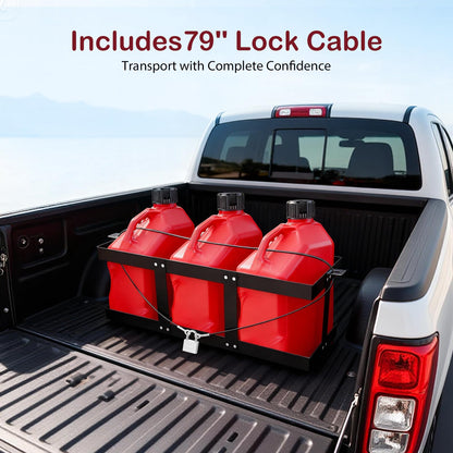 Feimire Fuel Jug Holder, Fits Two or Three 5 Gallon Gas Cans, Heavy-Duty Trailer Gas Can Mount Compatible with VP Racing Fuel Jug 5.5 Gallon(11"*14"), All-Metal Fuel Can Rack with Lock Cable & U-Bolts (3 Cans)