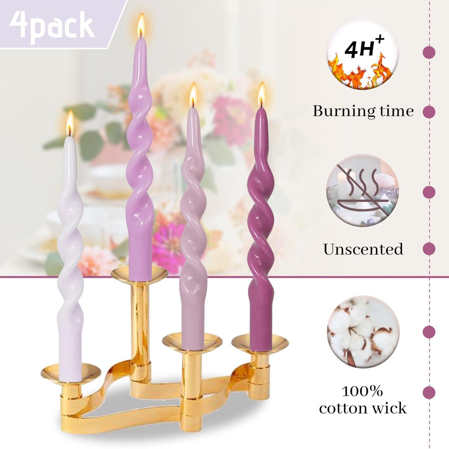 BALEAGCDL Unscented Twisted Taper Candle Gradient Purple Spiral Candlesticks 10 Inch Handmade Smokeless Dinner Long Candles Set for Holiday Wedding Party Gift Home Decoration