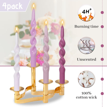 BALEAGCDL Unscented Twisted Taper Candle Gradient Purple Spiral Candlesticks 10 Inch Handmade Smokeless Dinner Long Candles Set for Holiday Wedding Party Gift Home Decoration