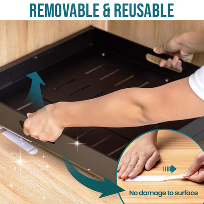 TAILI 2Pack Expandable Pull Out Cabinet Organizer, Adjustable Width 12.05"-20.4", 21" Deep, 3 Slide Rails, Raising Pads, Portable & No-Trace Removal, Tool-Free Installation, Black