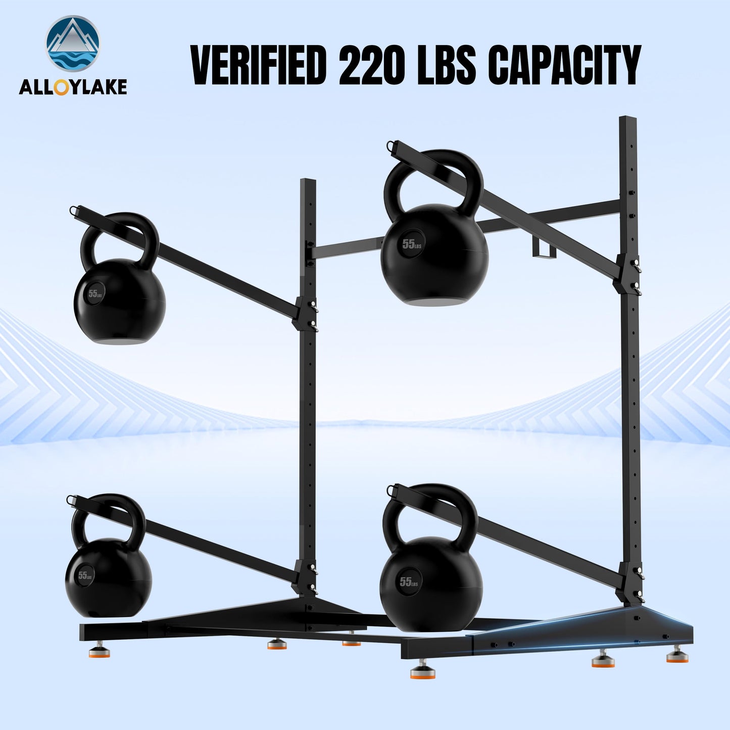 AlloyLake Freestanding Kayak Storage Rack, 2-Tier Heavy Duty Outdoor Canoe Stand for Garage & Dock, Holds 220 lbs, Rust-Proof 304 Stainless Steel Hardware (Black)