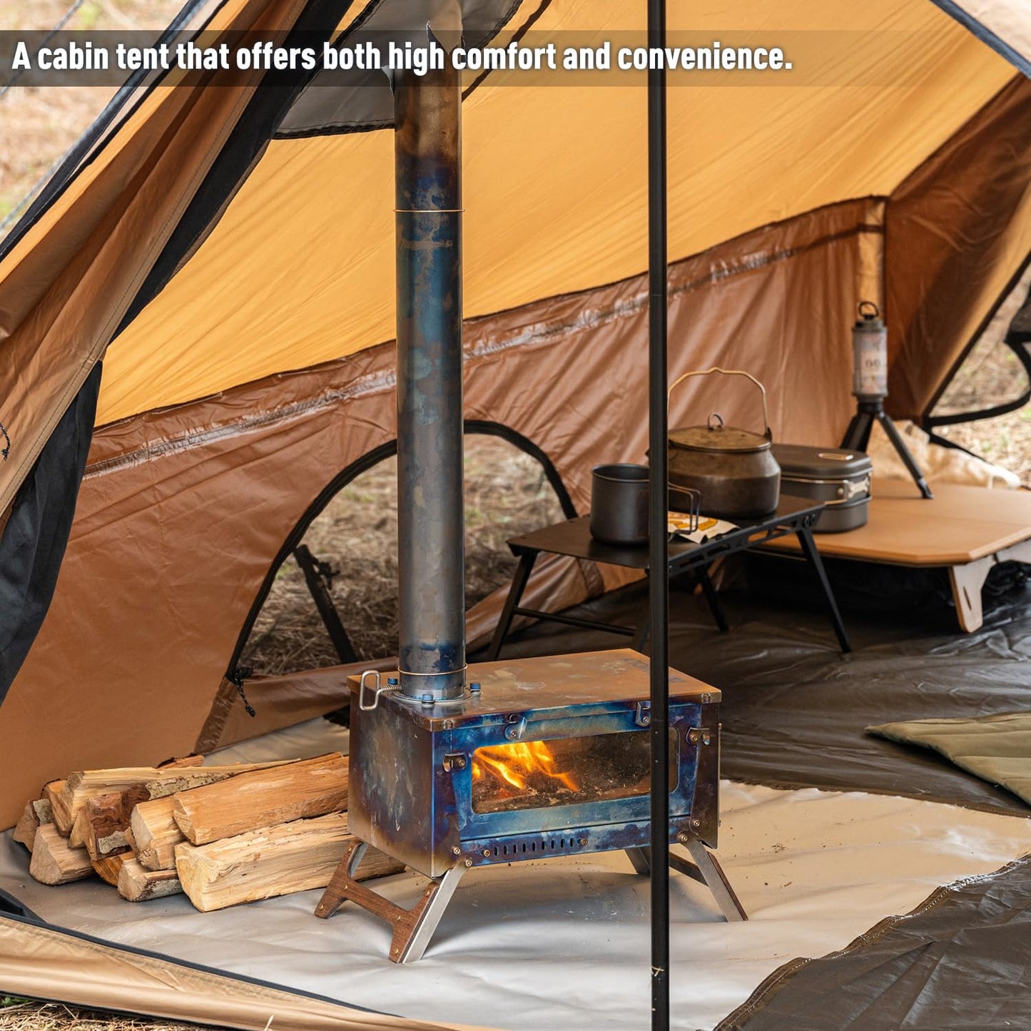 POMOLY Camping Hot Tent Cabin Tent, Chalet 70 Pro Portable Wall Tents with Stove Jack and Two Poles for 2-3 Person Hiking, Backpacking (M)