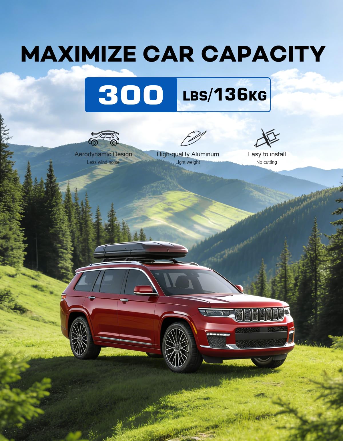 Wonderdriver 300lb Roof Rack Cross Bars Compatible with Jeep Grand Cherokee L 2021-2026 and 2022-2026 Grand Cherokee WL, Heavy Duty Aluminum Crossbar Racks Roof Rail Rooftop Luggage Canoe