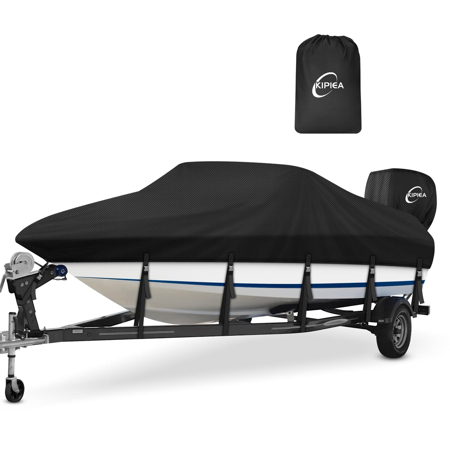 Kipiea 1300D Boat Cover - Heavy Duty Waterproof Boat Covers and Motor Cover, Double PU Waterproof, Fits V-Hull, Fish & Ski, Pro-Style, Bass Boats, Fishing (20'-22' Long X 100" Wide)