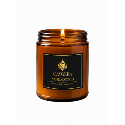 Hand-Poured Candle, Soy Wax Blend Scented Candle, Amber Glass Jar with Lid, Long Burn Time, Small Batch Handmade Home Fragrance Candle for Relaxation & Home Decor (9 Oz, Sandalwood)
