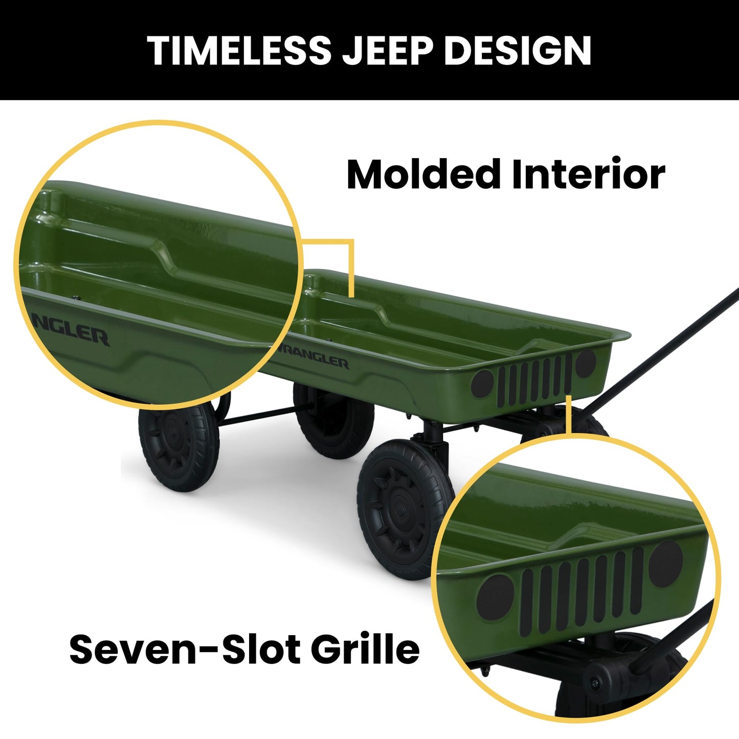 Jeep Wrangler Classic Kids Wagon by Delta Children – Rolling Utility Cart with All-Terrain Tires, Fold-Under Handle, Steel Body Pull Wagon for Outdoor Play, Olive Green Willys Jeep Heritage Design