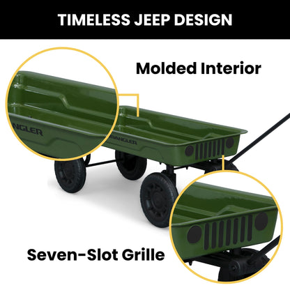 Jeep Wrangler Classic Kids Wagon by Delta Children – Rolling Utility Cart with All-Terrain Tires, Fold-Under Handle, Steel Body Pull Wagon for Outdoor Play, Olive Green Willys Jeep Heritage Design