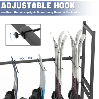 WALMANN Garage Sports Equipment Organizer Stand, Freestanding Ski & Snowboard Storage Rack with Ball Bin and Golf Bag Holder, Multi-Sport Storage for Garage
