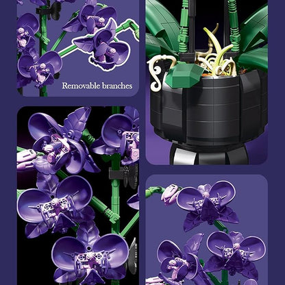 Purple Orchid Flower Building Blocks Set – 666 PCS DIY Artificial Flower Kit for Elegant Home Decor Table Display Compatible with Lego Flowers Artistic Gift for Ages 6+
