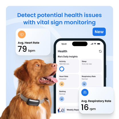 Tractive Smart Dog GPS Collar | Live Pet Tracker with Virtual Fence | Vital Signs Monitoring of Heart & Respiratory Rate | Bark Monitoring | LED Dog Collar (Blue, Medium)