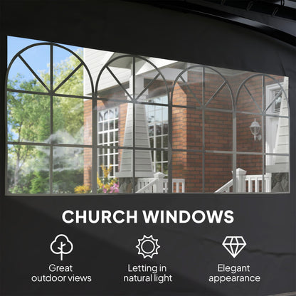 Outsunny 11' x 11' Outdoor Gazebo, Arc Patio Gazebo Canopy Shelter, UV Protected, with Curtains, Church Windows, Double Roof, Galvanized Steel Frame for Lawn, Backyard and Deck, Dark Gray
