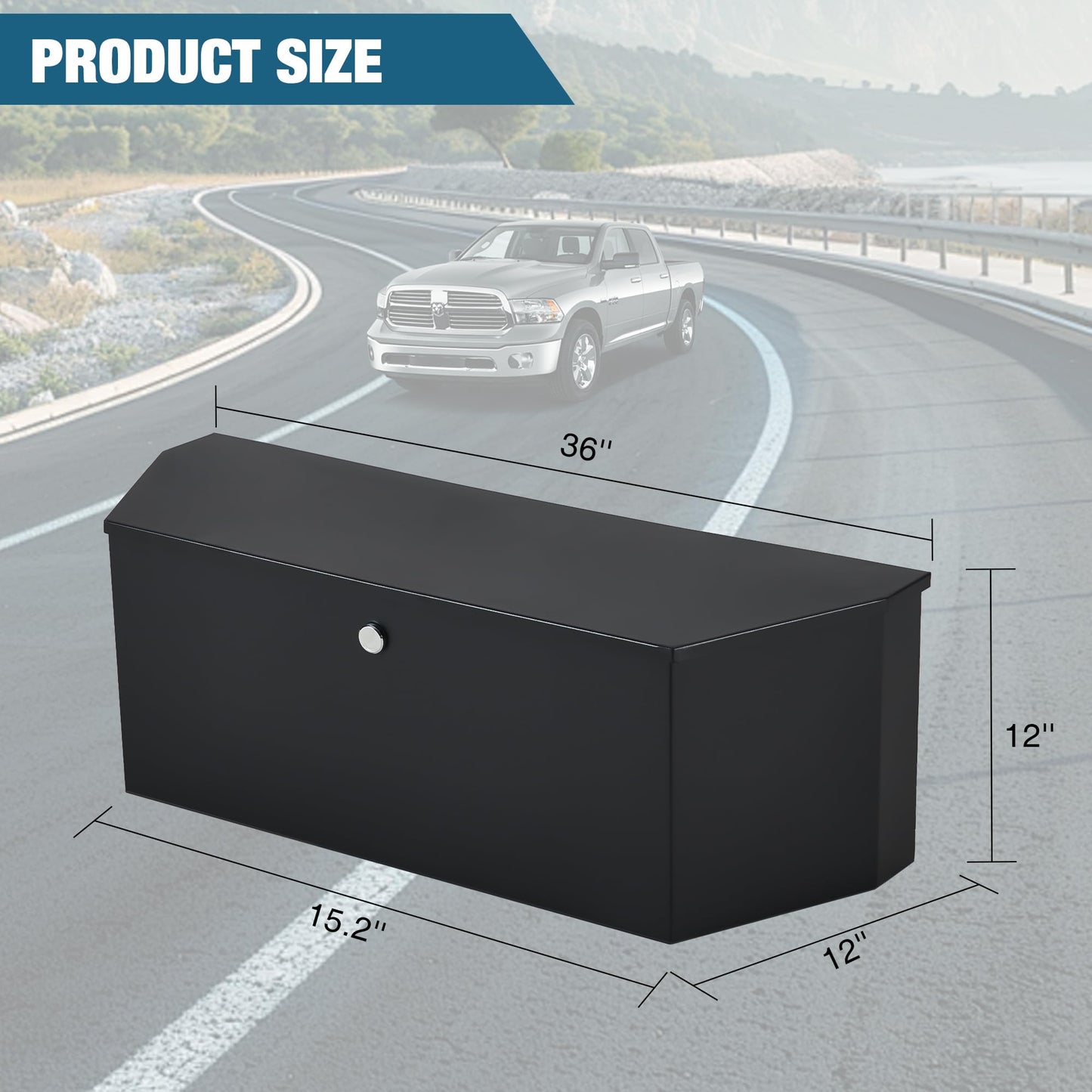 EliteEdge 36 Inch Trailer Tongue Box Trailer Toolbox for Storage, Utility Trailer Tool Box for Truck, Pickup, RV, Trailer with Lock - Black (Steel)