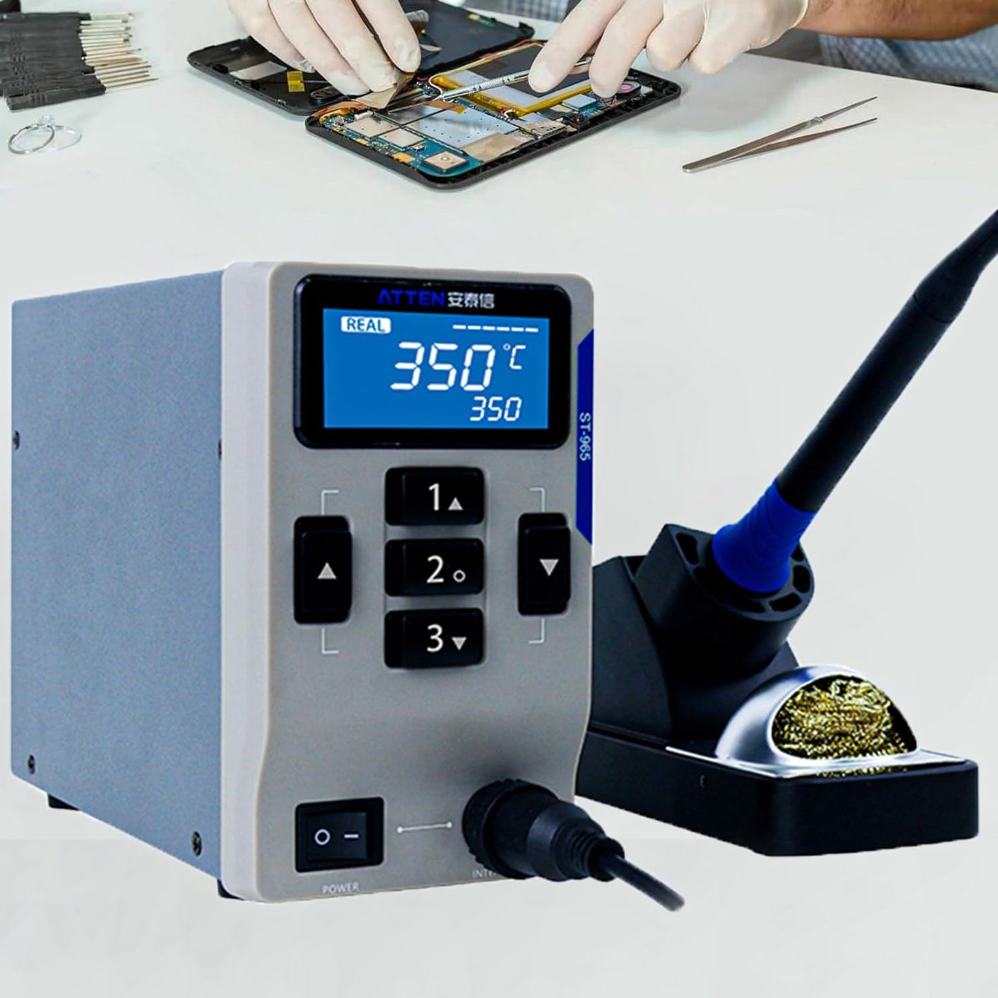 ATTEN ST-965 Soldering Station, Digital Display Welding Station, Equipped with Automatic Sleep Function and ℃/℉ Switching, Suitable for Mobile Phone Chip and Electronic Repair. 110V 65W