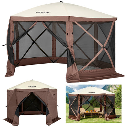 VEVOR Pop Up Gazebo Screen Tent, Pop-Up Instant Gazebo Tents with Mosquito Netting Outdoor Canopy, 6 Sided Sun Shelter 10x10ft with 6 Removable Wind Cloths & 2 Mesh Windows, Pavilion Tent for Patio