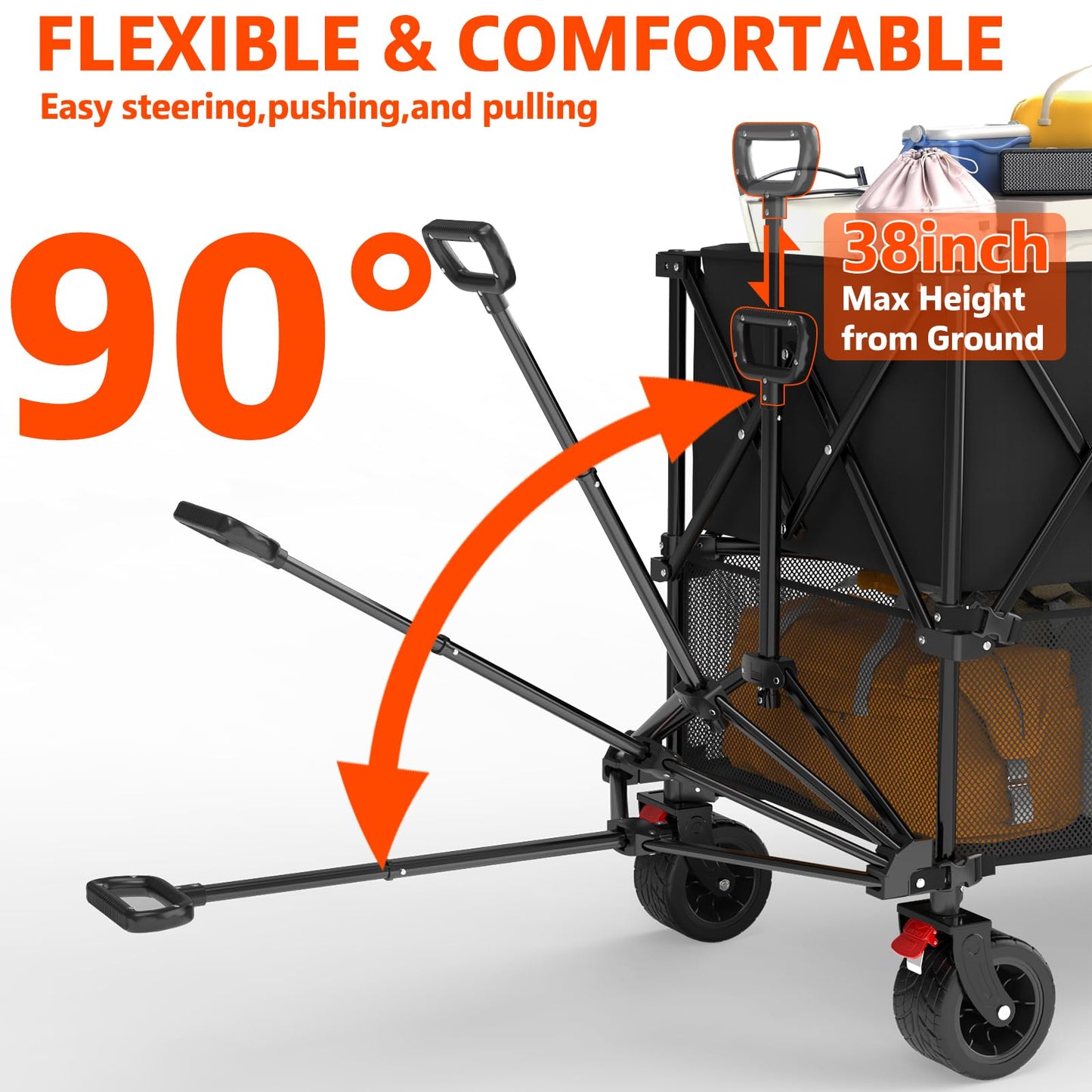 400L Large Double Decker Wagon Collapsible, 450lbs Beach Wagons Carts Foldable Heavy Duty, 55" Extended Utility Folding Cart for Camping, Garden, Sports, Grocery, Shopping