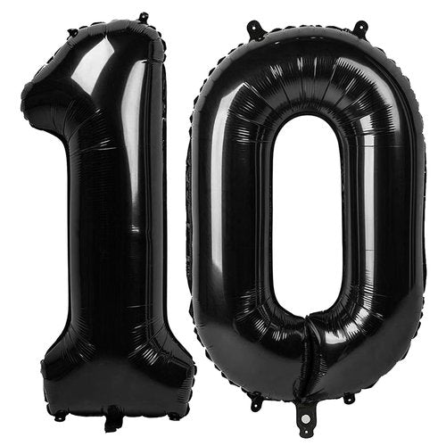 Black Number 10 Balloon 40 Inch, 10th Birthday Party Decorations for Children, Giant 10 Foil Balloon for Party Supplies