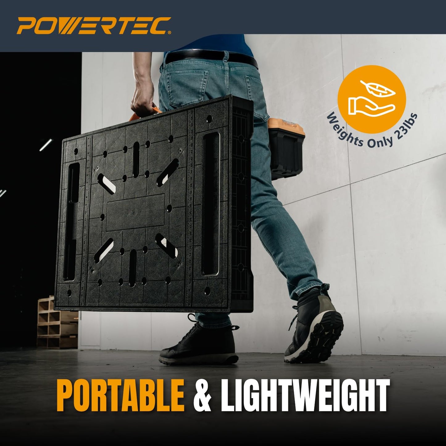 POWERTEC Portable Folding Worktable – Heavy-Duty Workbench with 33.5" x 24" Surface, 1650 lbs Load Capacity – Compact, Foldable Table for Woodworking, DIY, Garage & Jobsite Use (UT1014)