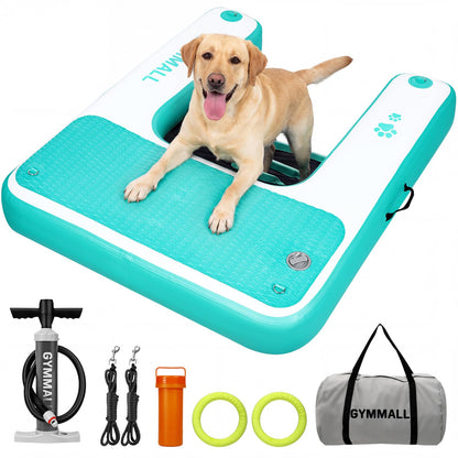 GYMMALL Dog Water Ramp 47 * 40inch Inflatable Pet Floating Platform Green, Dog Dock Ramp for Boat Pool Lake Sea, Non-Slip Pool Water Ramp for Dogs up to 220lbs, EVA Float Ramp Dog Water Ladder