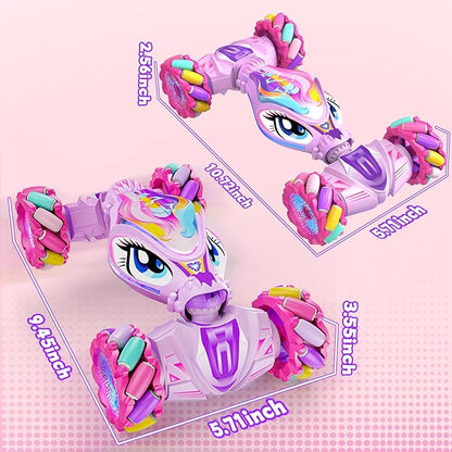 Unicorn Remote Control Car for Girls Age 6-8-12 Pink RC Gesture Sensing Stunt Cars 2.4Ghz 4WD RC Cars Hand Controlled Remote Control Twist Car with Light &amp Music Gift for Kids Age 6 7 8 9 10 11