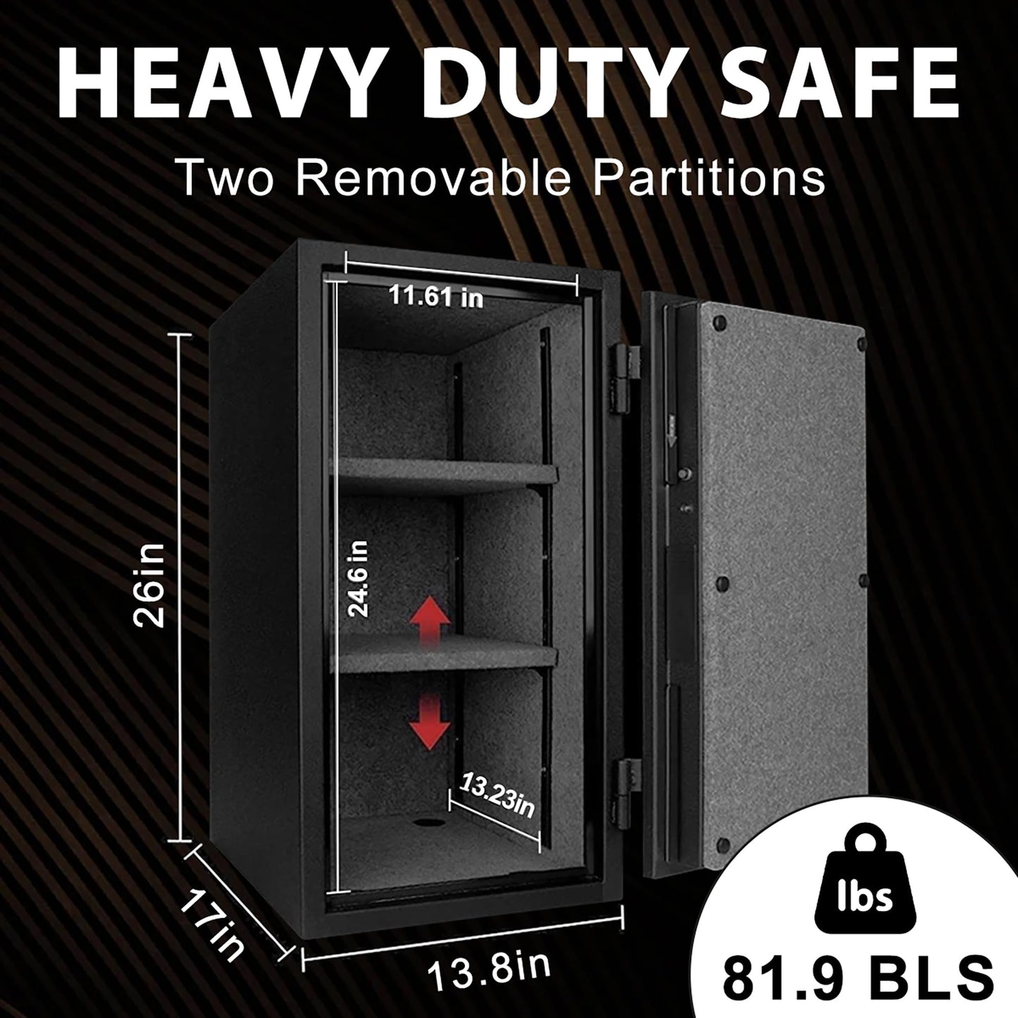 TIGERKING Fireproof Safe for Home Office, 3.47 Cu Ft Heavy Steel Security Safe with 30-Min Fire Protection at 1200°F, Digital Keypad Lock, Removable Shelves for Documents Cash Jewelry