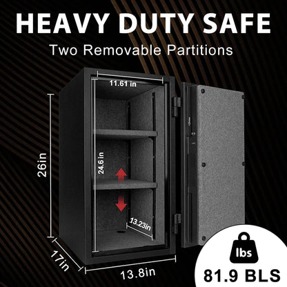 TIGERKING Fireproof Safe for Home Office, 3.47 Cu Ft Heavy Steel Security Safe with 30-Min Fire Protection at 1200°F, Digital Keypad Lock, Removable Shelves for Documents Cash Jewelry