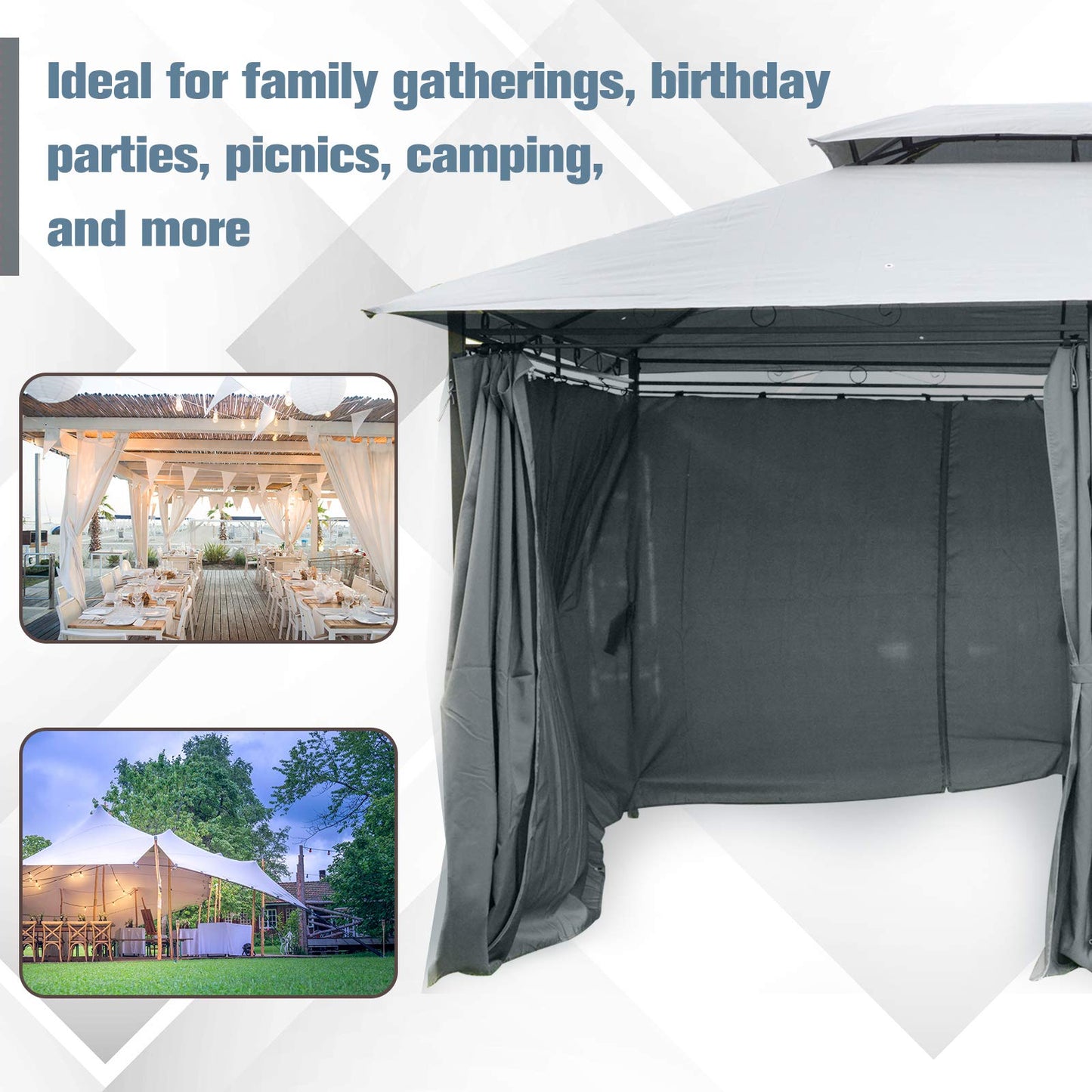 Outsunny 10' x 13' Patio Gazebo, Outdoor Gazebo Canopy Shelter with Curtains, Vented Roof, Steel Frame for Garden, Lawn, Backyard and Deck, Sage Gray