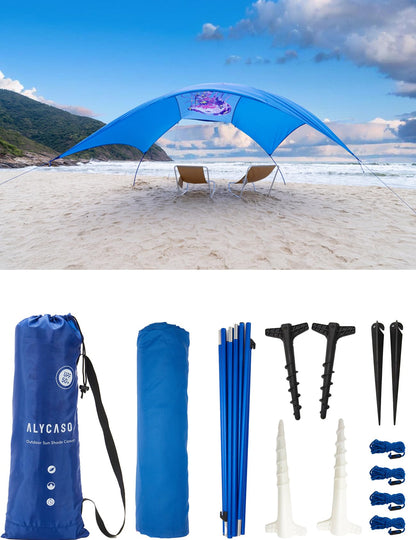 ALYCASO Beach Wind-Powered Shade Canopy, Portable Sun Shelter Tent, UPF 50+ UV Protection, Lightweight, Easy Set Up, 150 Sq. Ft. of Shade for up to 6 People, Regatta Jellyfish